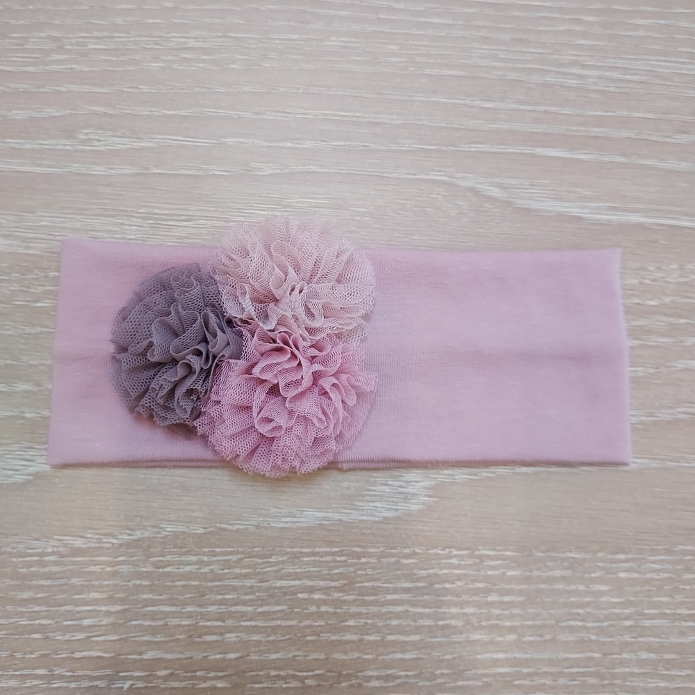 Handmade Charming Pink and Gray Floral Kids Headband